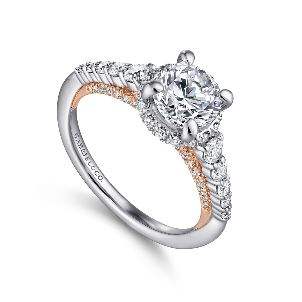 14K White-Rose Gold Hidden Halo Round Diamond Engagement Ring