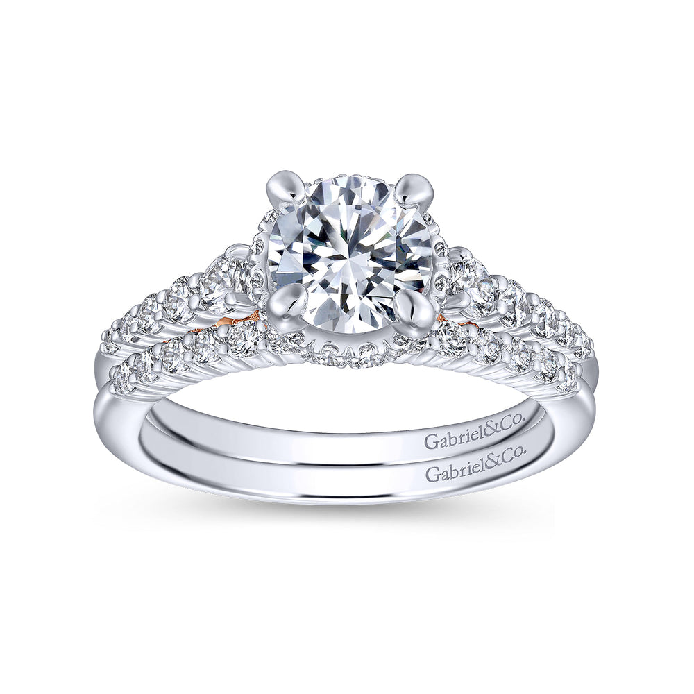 14K White-Rose Gold Hidden Halo Round Diamond Engagement Ring