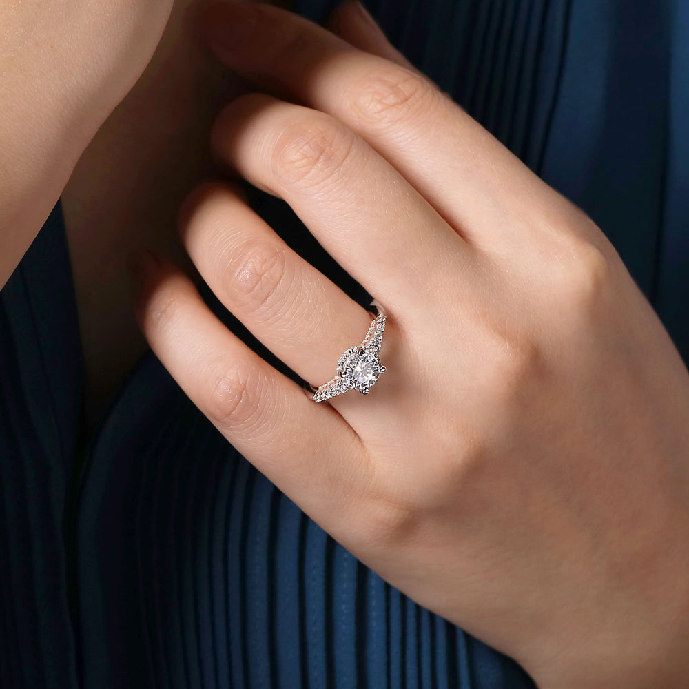 14K White-Rose Gold Hidden Halo Round Diamond Engagement Ring