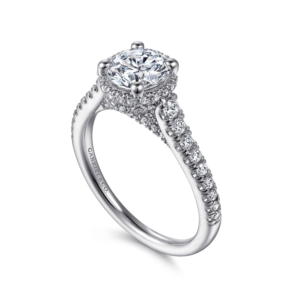 14K White Gold Hidden Halo Round Diamond Engagement Ring