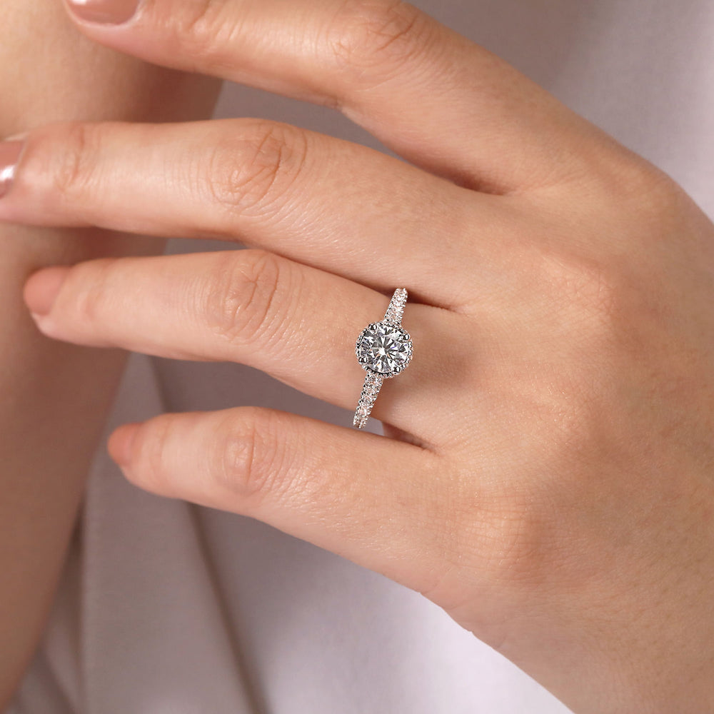 14K White Gold Hidden Halo Round Diamond Engagement Ring