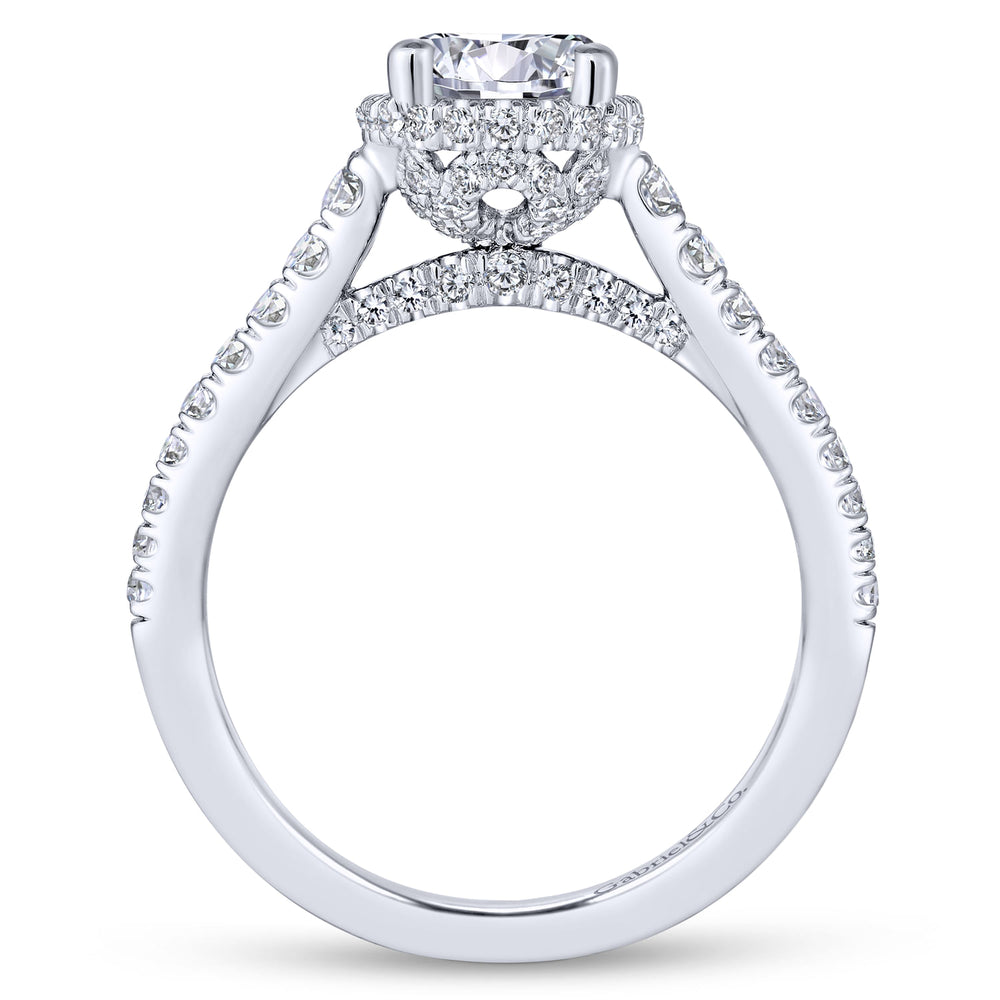 18K White Gold Hidden Halo Round Diamond Engagement Ring
