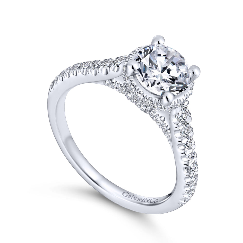 18K White Gold Hidden Halo Round Diamond Engagement Ring