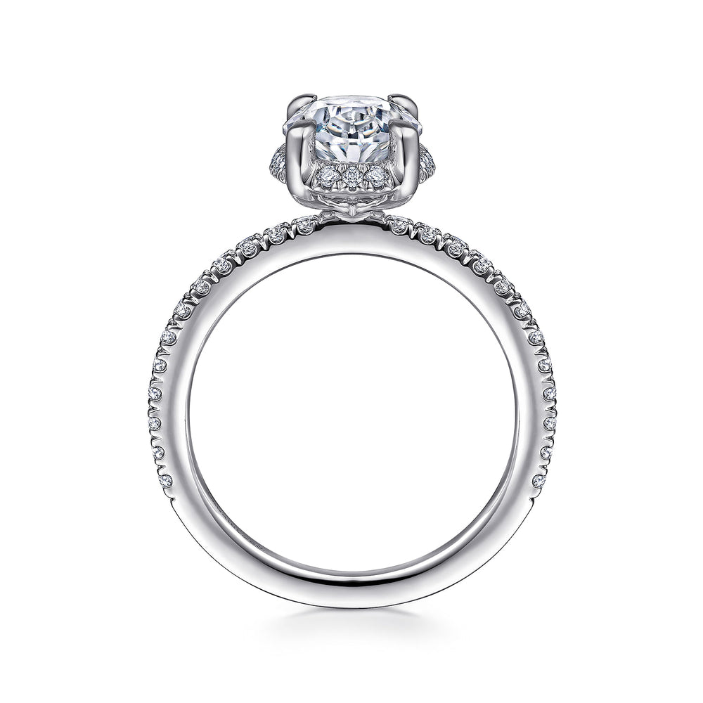 14K White Gold Hidden Halo Oval Diamond Engagement Ring