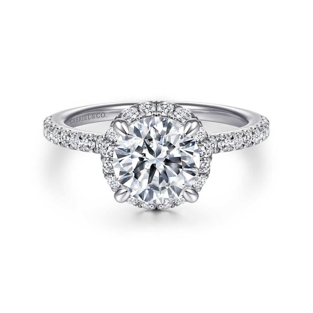 14K White Gold Round Halo Diamond Engagement Ring