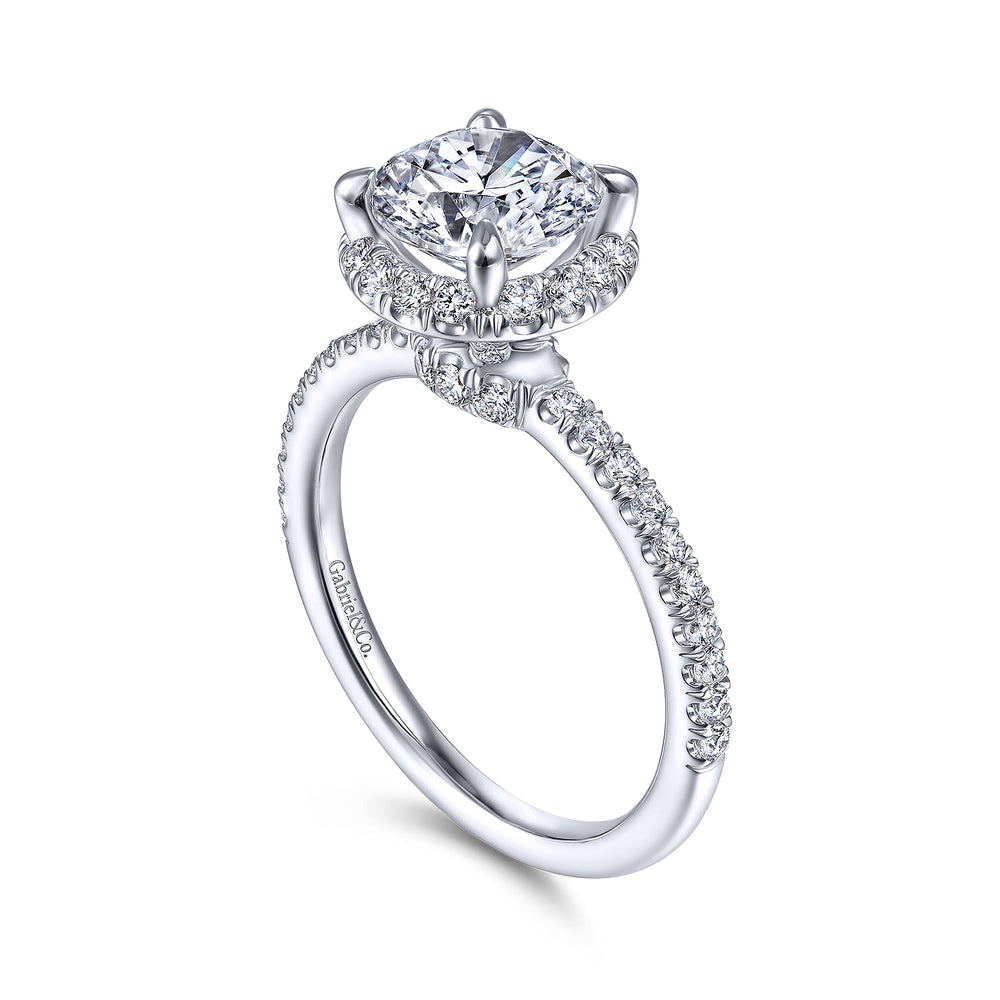 14K White Gold Round Halo Diamond Engagement Ring