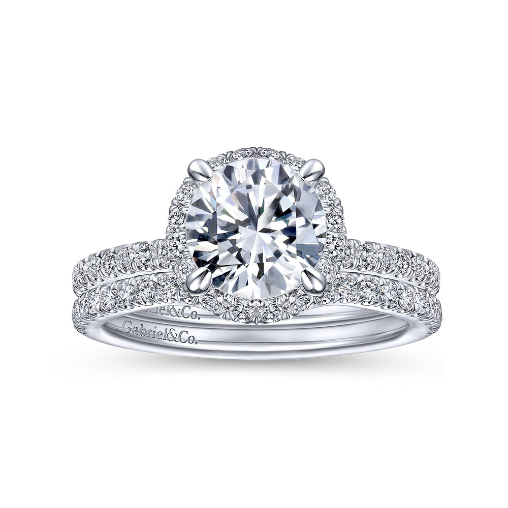 14K White Gold Round Halo Diamond Engagement Ring