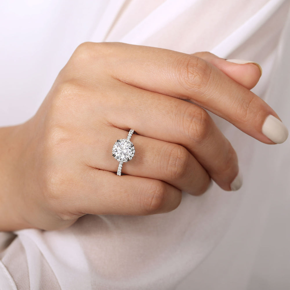 14K White Gold Round Halo Diamond Engagement Ring