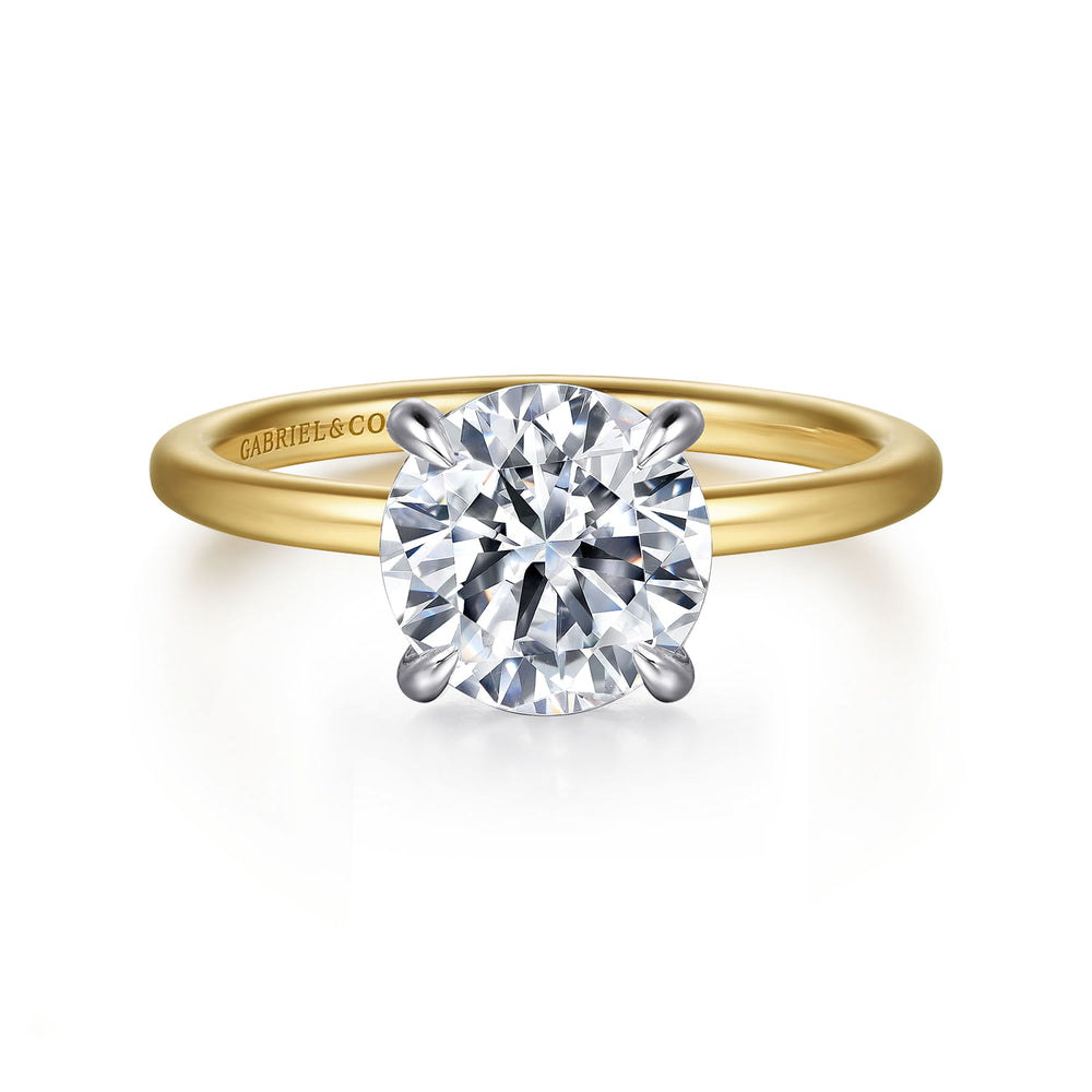 14K White-Yellow Gold Hidden Halo Round Diamond Engagement Ring