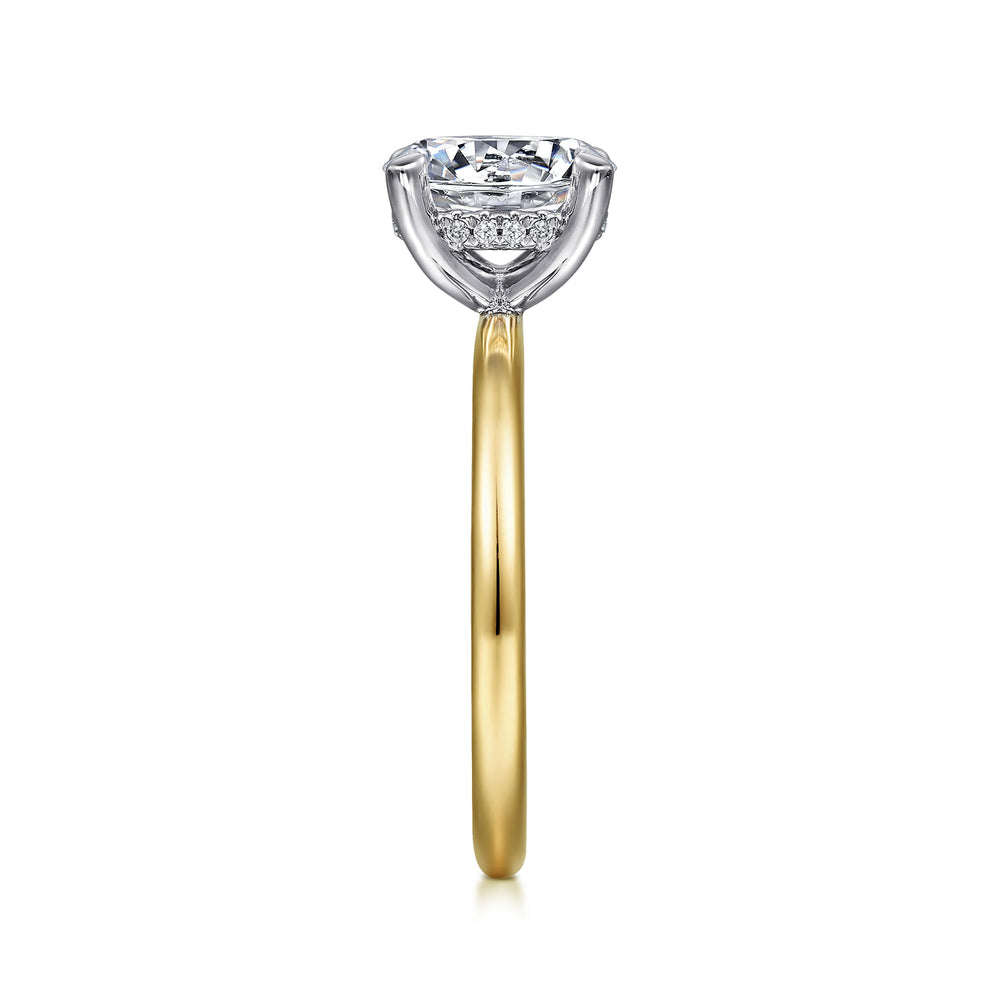 14K White-Yellow Gold Hidden Halo Round Diamond Engagement Ring