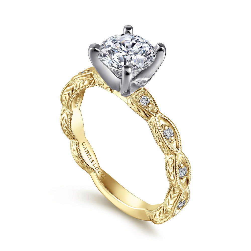 14K Yellow Gold Round Diamond Engagement Ring