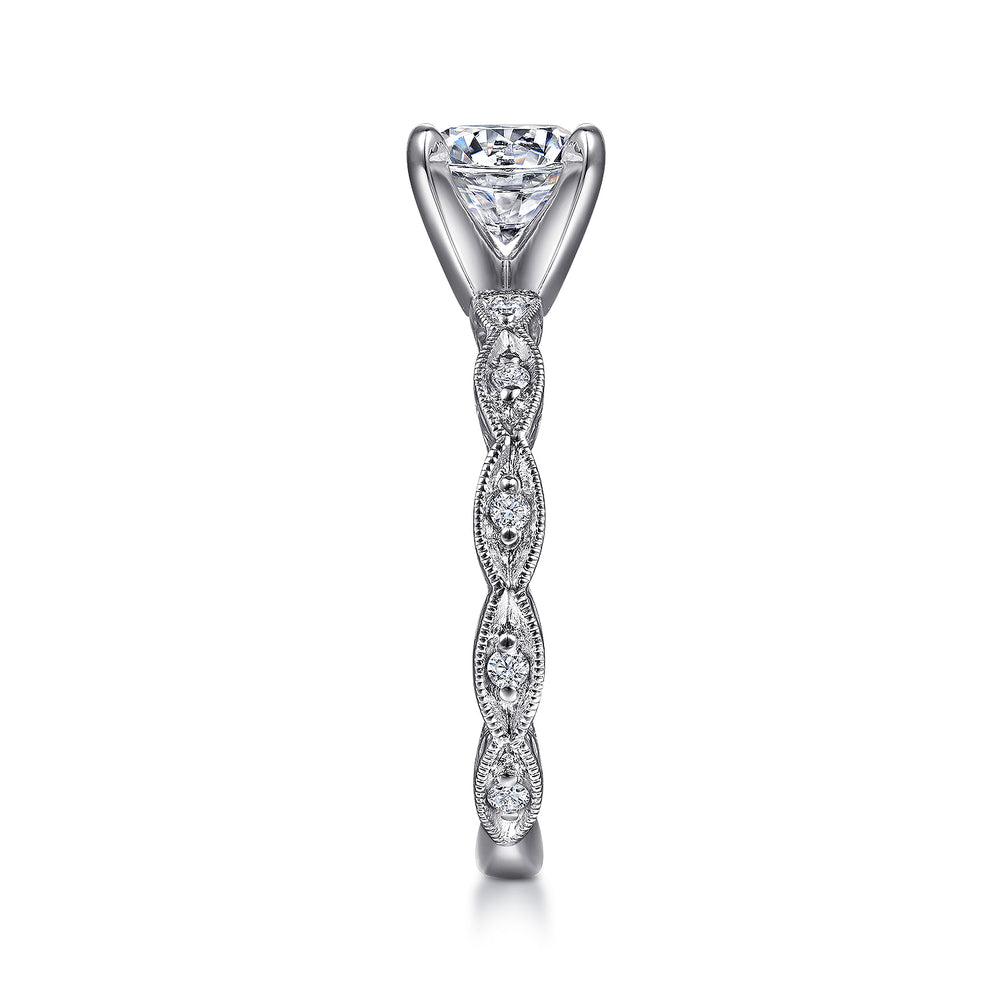 Vintage Inspired 14K White Gold Round Diamond Engagement Ring