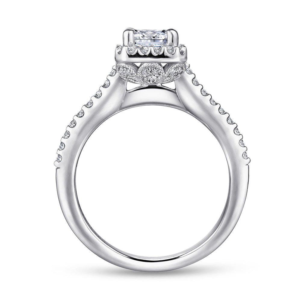 14K White Gold Emerald Halo Diamond Engagement Ring
