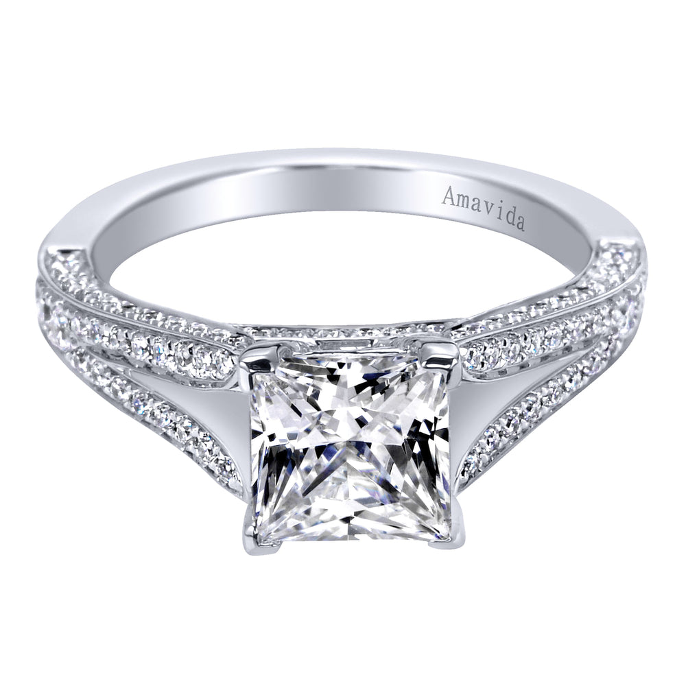 18K White Gold Princess Cut Split Shank Diamond Engagement Ring