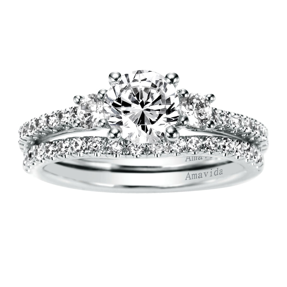 18K White Gold Round Three Stone Diamond Engagement Ring