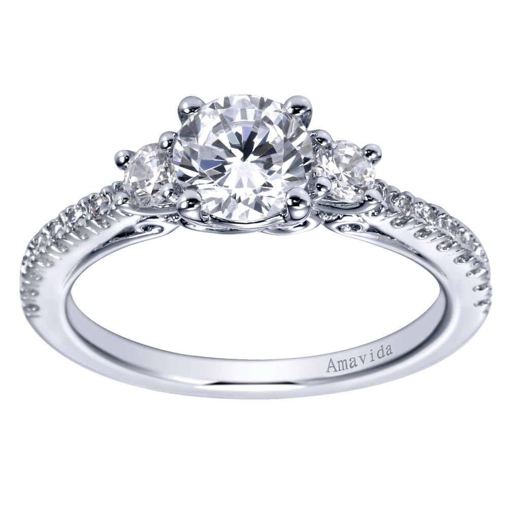 18K White Gold Round Three Stone Diamond Engagement Ring