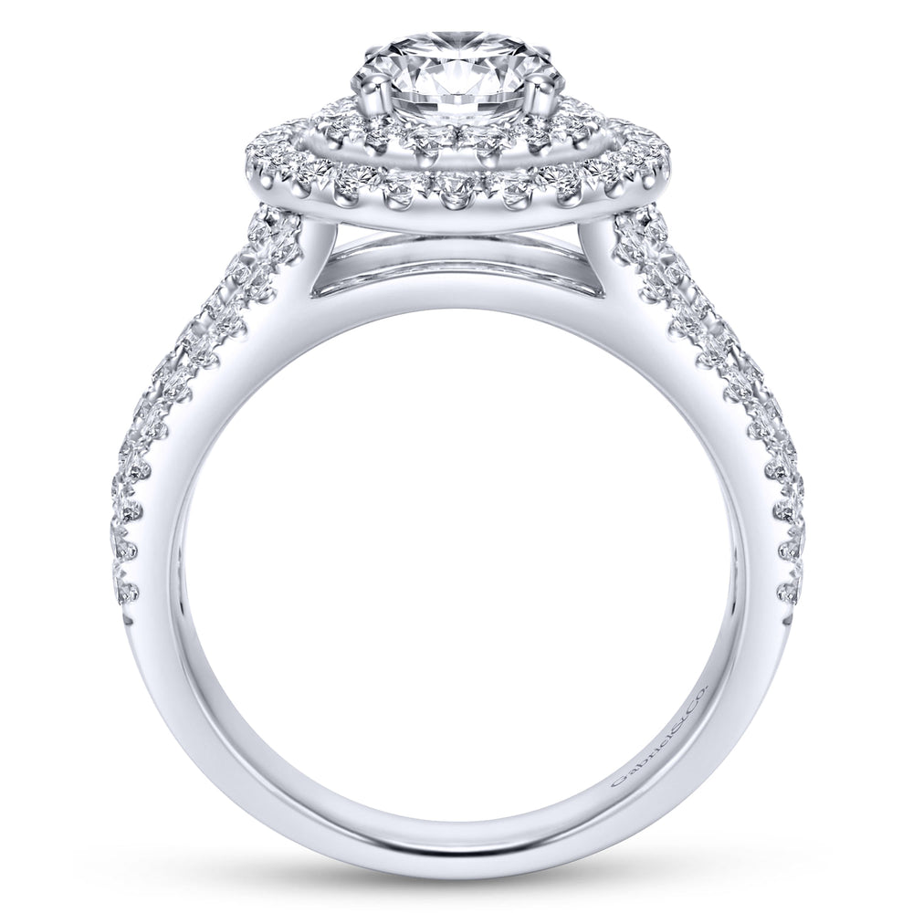 14K White Gold Round Double Halo Diamond Engagement Ring