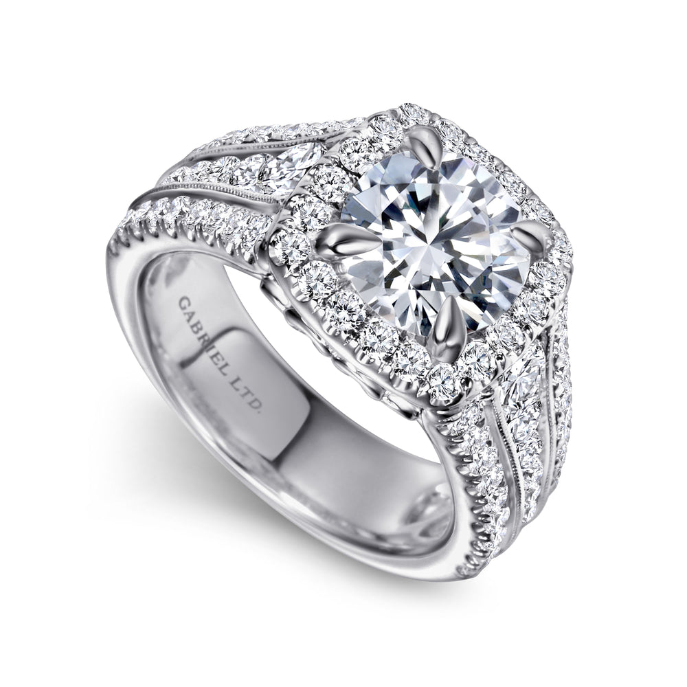 18K White Gold Round Halo Diamond Engagement Ring