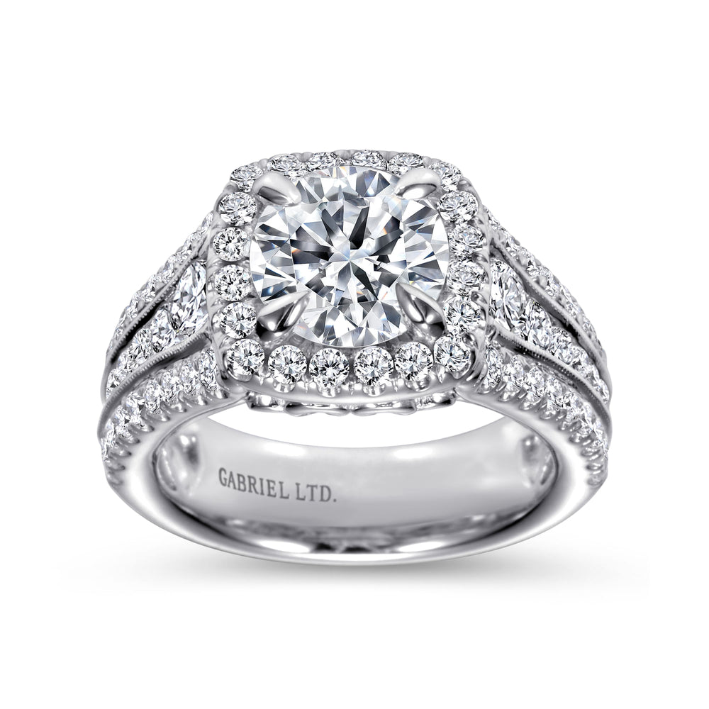 18K White Gold Round Halo Diamond Engagement Ring