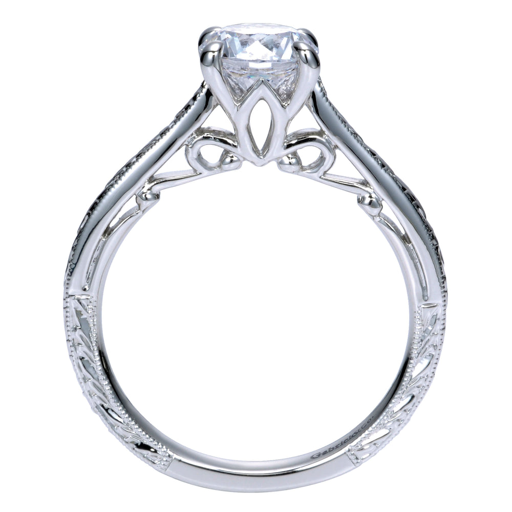 Vintage Inspired 14K White Gold Round Solitaire Engagement Ring