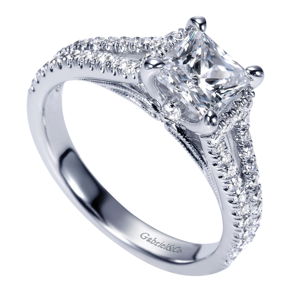 14K White Gold Princess Cut Split Shank Diamond Engagement Ring