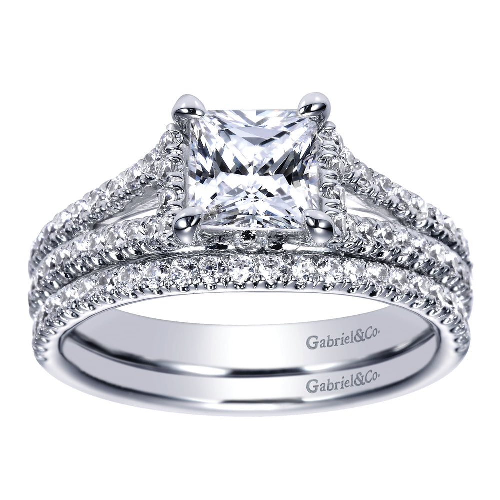 14K White Gold Princess Cut Split Shank Diamond Engagement Ring