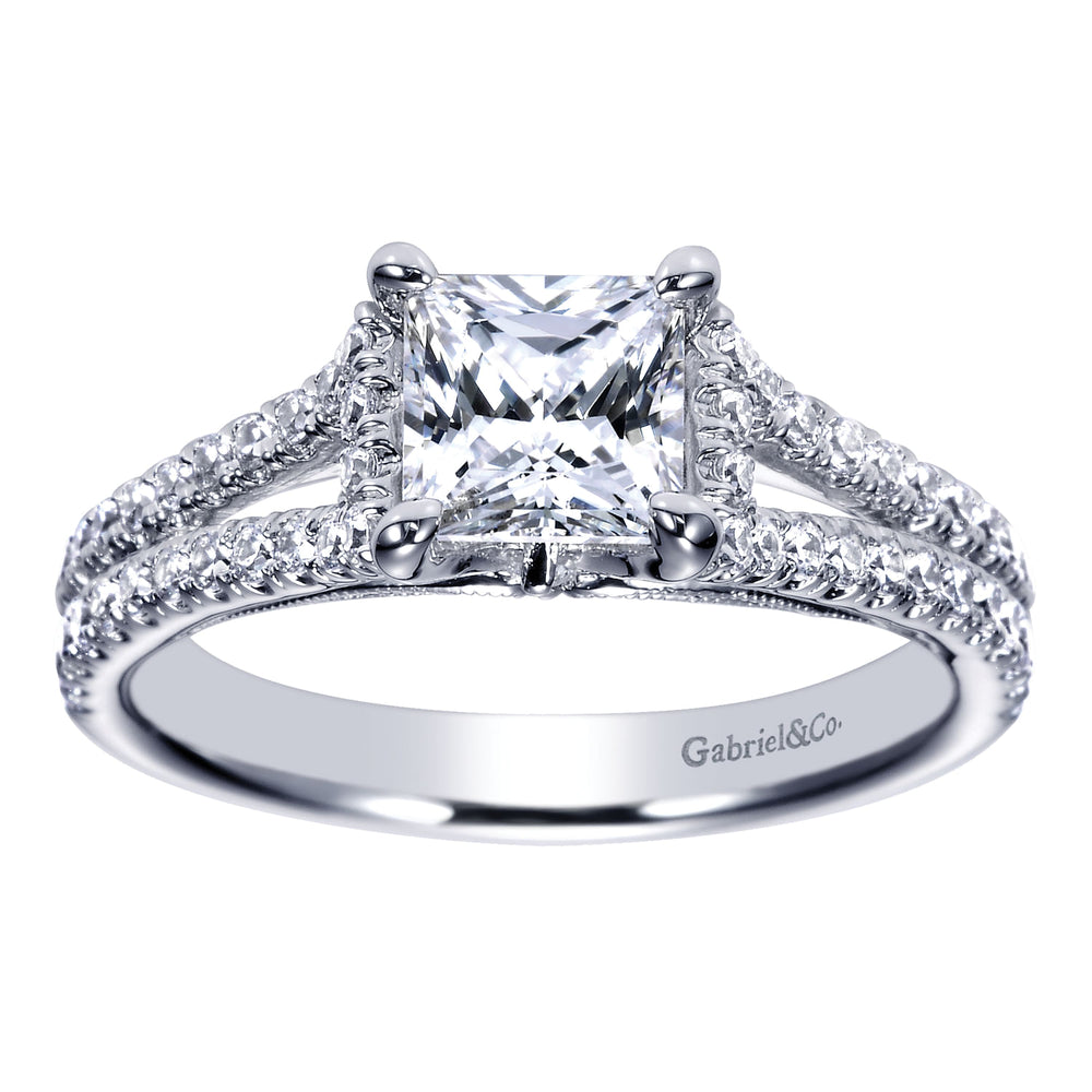 14K White Gold Princess Cut Split Shank Diamond Engagement Ring