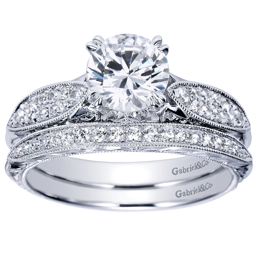 14K White Gold Round Diamond Engagement Ring