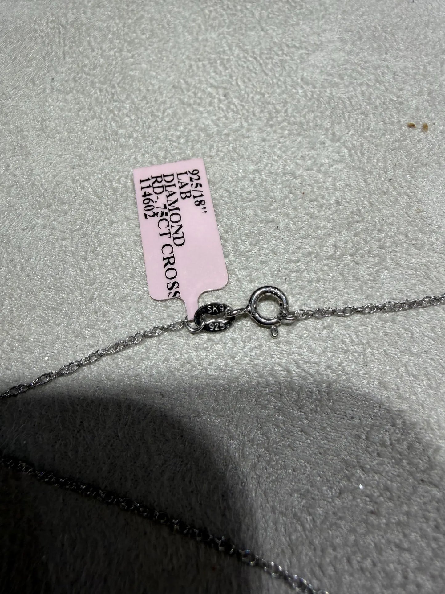 Lab Grown Diamond Cross Necklace 0.75 Carats: Sterling Silver 18”