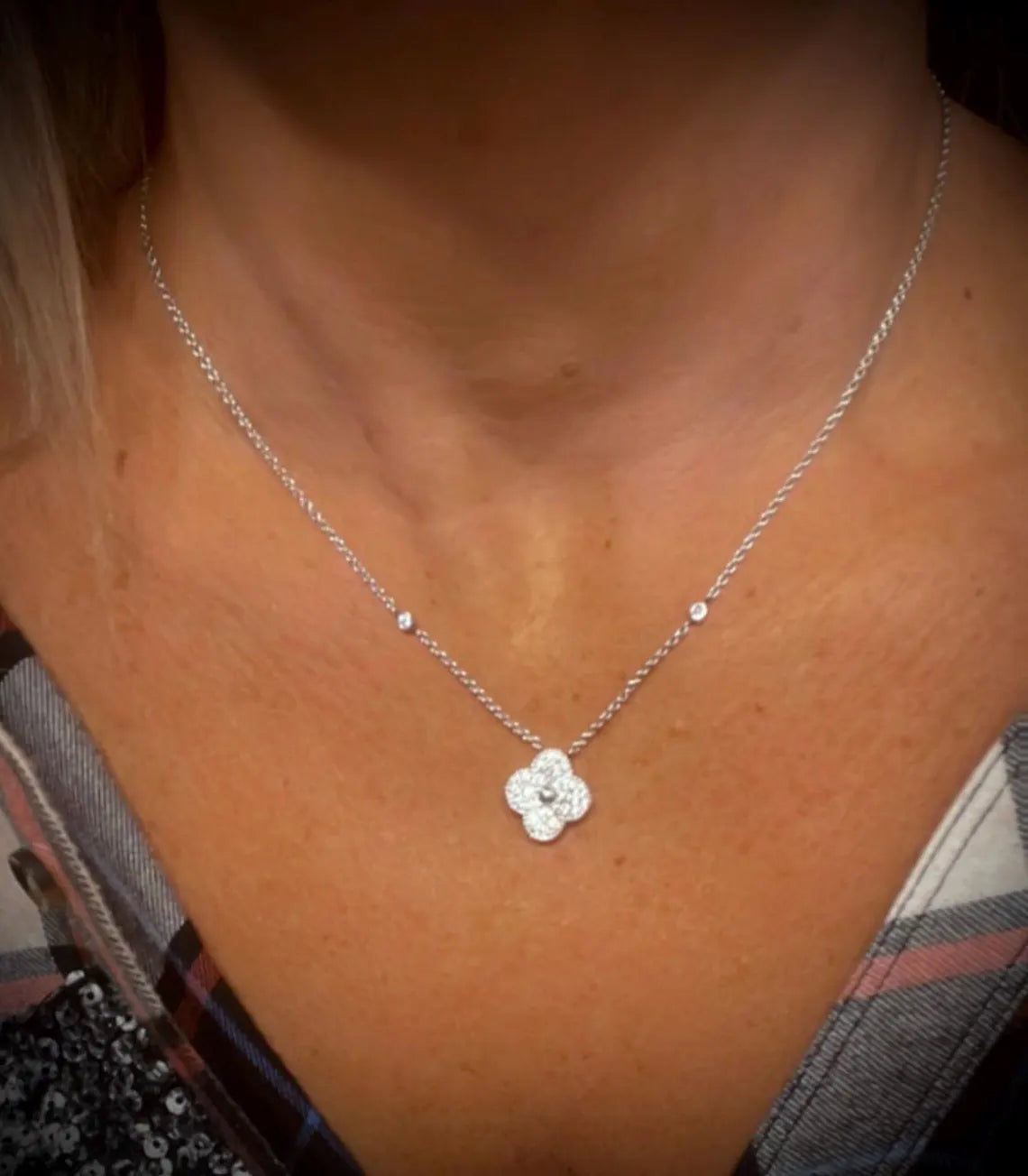 Diamond Clover Necklace 1.11 Carats: Sterling Silver, Lab Grown Diamonds