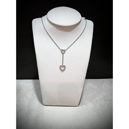 14K Diamond Heart Lariat Necklace / Diamond Double Heart Necklace / 14K Dangling Diamond Heart Necklace / Diamond Heart Necklace