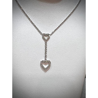 14K Diamond Heart Lariat Necklace / Diamond Double Heart Necklace / 14K Dangling Diamond Heart Necklace / Diamond Heart Necklace