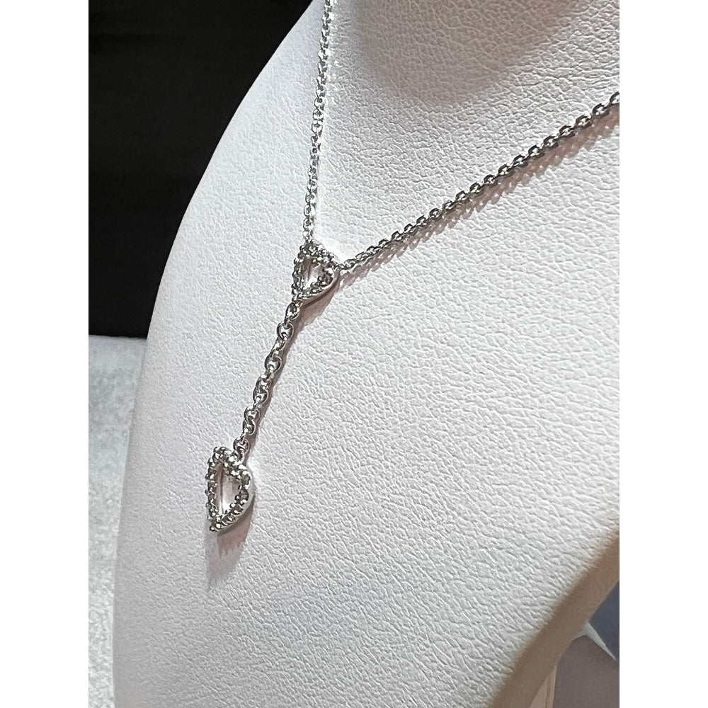 14K Diamond Heart Lariat Necklace / Diamond Double Heart Necklace / 14K Dangling Diamond Heart Necklace / Diamond Heart Necklace