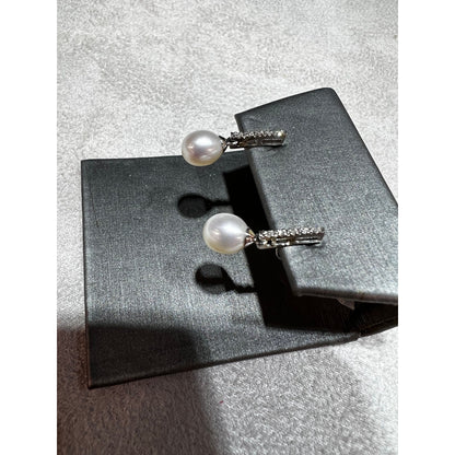 Pearl and Diamond Earrings in 14k / Cultured Pearl Drop Earrings/ Bridal Earrings/ Pearl Earrings / Drop Pearl Earrings