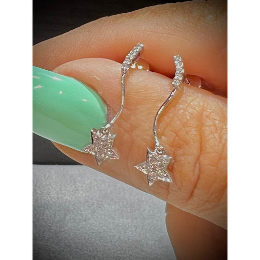 14K Diamond Star Earrings / Diamond Star Dangle Earrings / White Gold Diamond Star Earrings / Star Earrings / Diamond Dangle Earrings