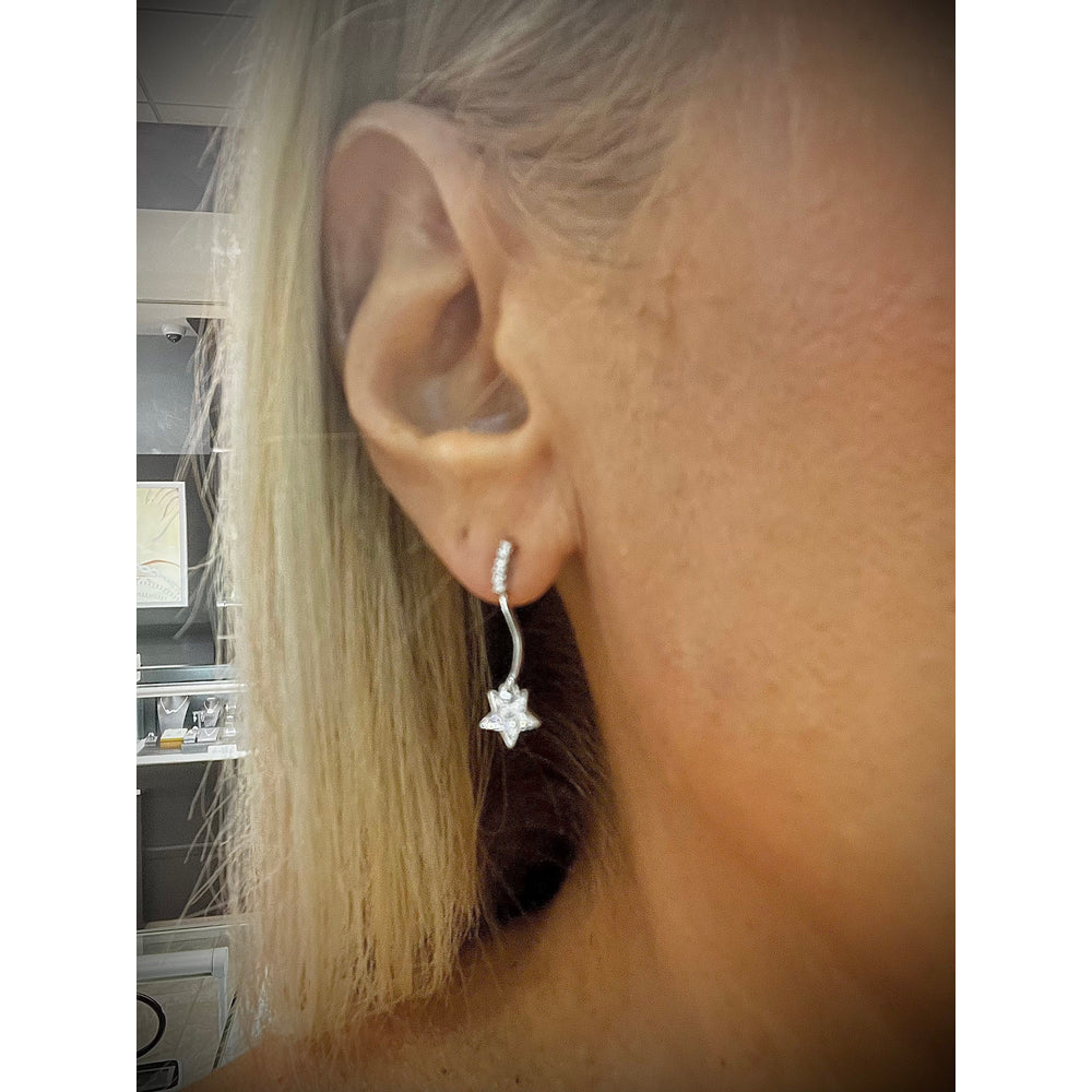 14K Diamond Star Earrings / Diamond Star Dangle Earrings / White Gold Diamond Star Earrings / Star Earrings / Diamond Dangle Earrings