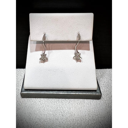 14K Diamond Star Earrings / Diamond Star Dangle Earrings / White Gold Diamond Star Earrings / Star Earrings / Diamond Dangle Earrings