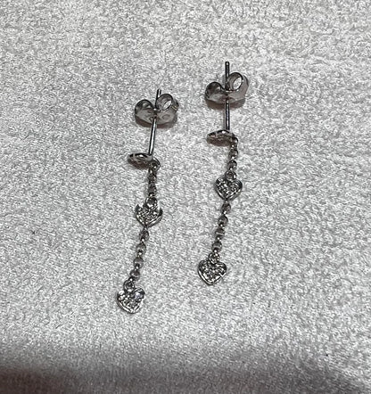 14k White Gold Diamond Heart Dangle Earrings
