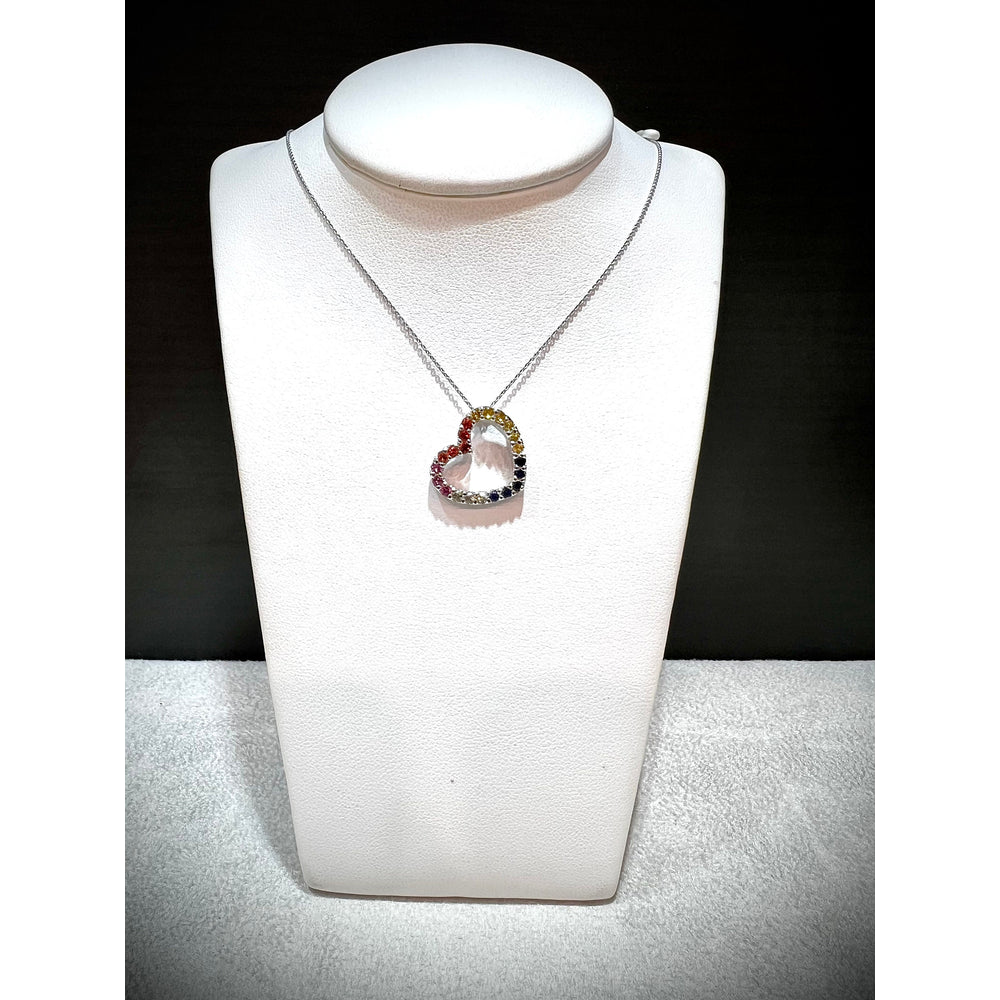 Rainbow Heart Necklace / 14K Multi-Colored Sapphire Heart Necklace / Sapphire Heart Pendant / Sideways Rainbow Heart Necklace