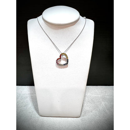 Rainbow Heart Necklace / 14K Multi-Colored Sapphire Heart Necklace / Sapphire Heart Pendant / Sideways Rainbow Heart Necklace
