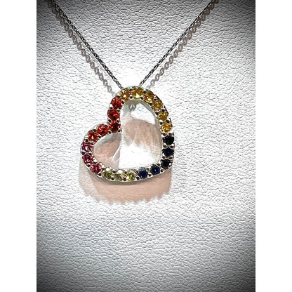 Rainbow Heart Necklace / 14K Multi-Colored Sapphire Heart Necklace / Sapphire Heart Pendant / Sideways Rainbow Heart Necklace