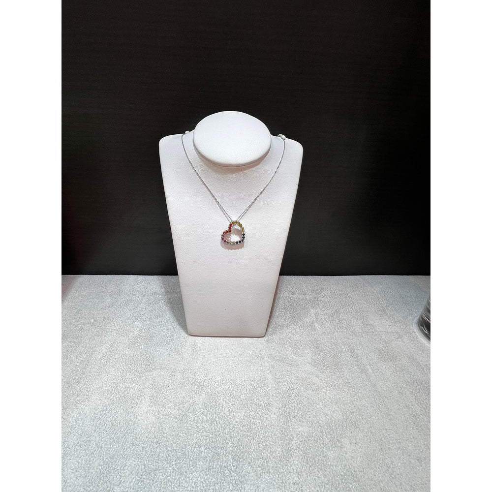 Rainbow Heart Necklace / 14K Multi-Colored Sapphire Heart Necklace / Sapphire Heart Pendant / Sideways Rainbow Heart Necklace