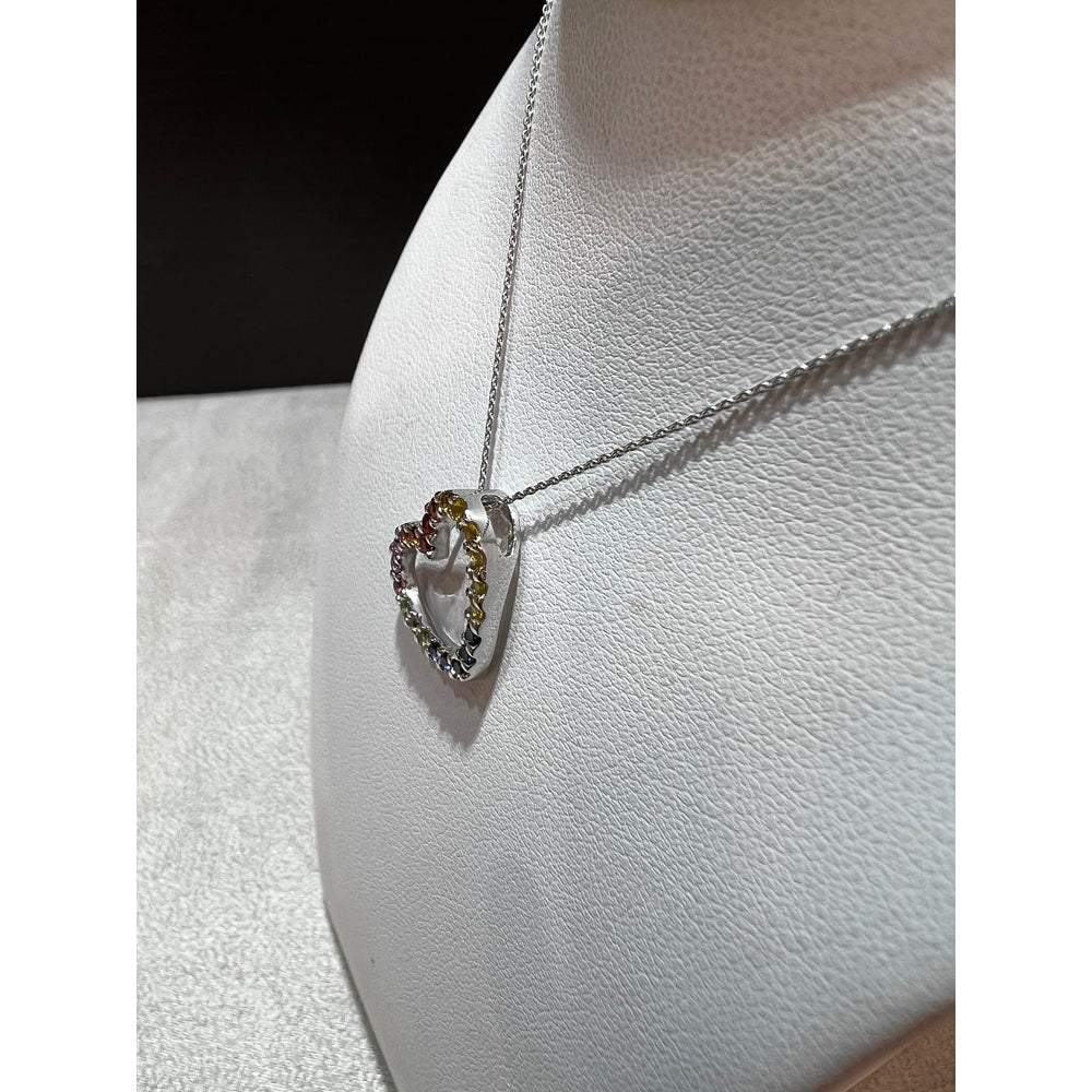 Rainbow Heart Necklace / 14K Multi-Colored Sapphire Heart Necklace / Sapphire Heart Pendant / Sideways Rainbow Heart Necklace