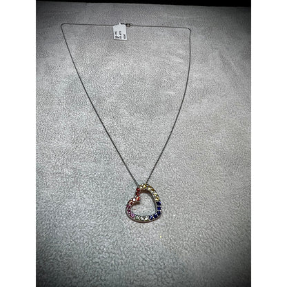 Rainbow Heart Necklace / 14K Multi-Colored Sapphire Heart Necklace / Sapphire Heart Pendant / Sideways Rainbow Heart Necklace