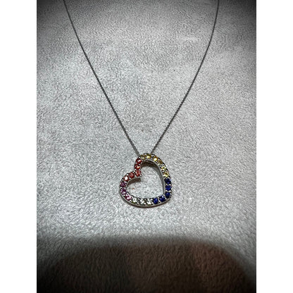Rainbow Heart Necklace / 14K Multi-Colored Sapphire Heart Necklace / Sapphire Heart Pendant / Sideways Rainbow Heart Necklace
