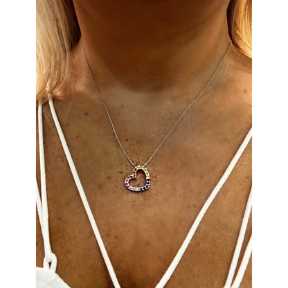 Rainbow Heart Necklace / 14K Multi-Colored Sapphire Heart Necklace / Sapphire Heart Pendant / Sideways Rainbow Heart Necklace
