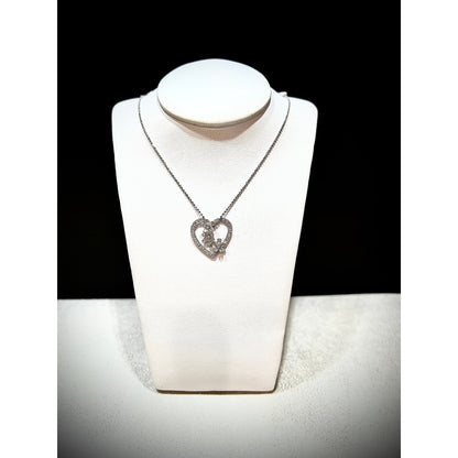 14K Diamond Flower Heart Necklace / Diamond Heart Necklace / 14K White Gold Diamond Heart Necklace / Heart Necklace
