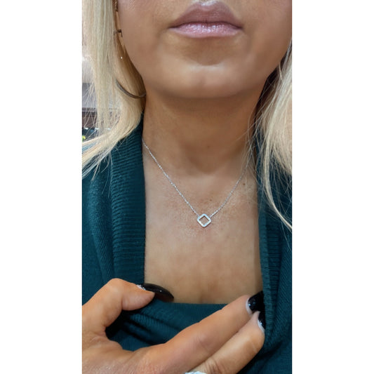 Mini Diamond Square Necklace / 18K White Gold Diamond Necklace/ Mini Diamond Pendant