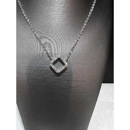 Mini Diamond Square Necklace / 18K White Gold Diamond Necklace/ Mini Diamond Pendant