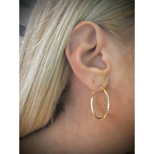 14K Hoop Earrings 1” / Diamond Cut Hoop Earrings / Yellow Gold Medium Hoop Earrings / Thin Gold Hoop Earrings by Trevi Fine Jewelry Shop